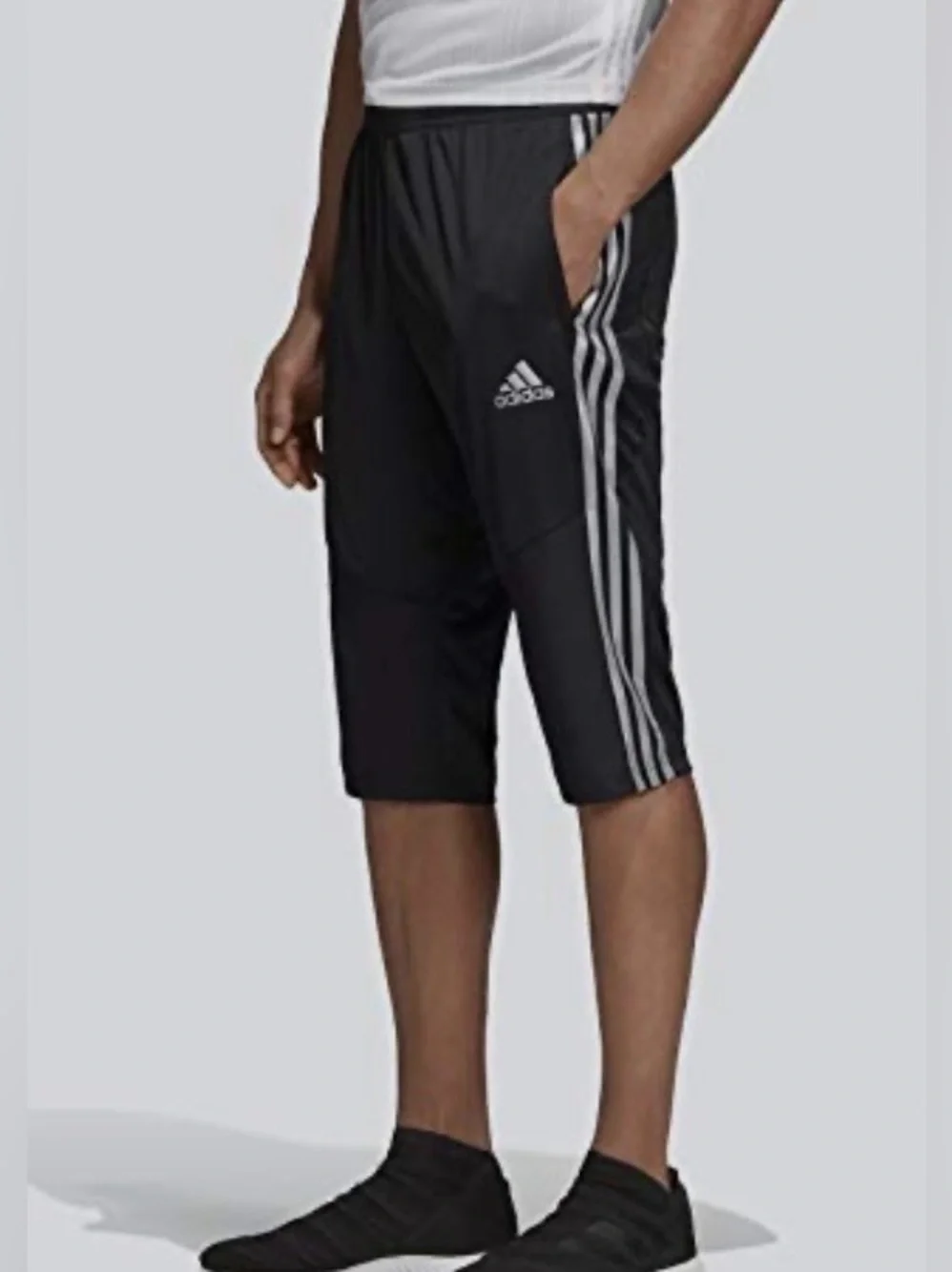 adidas trio Black 3/4 Athletic Capri with 3 White Stripes
